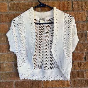 Vintage Robbie Bee White Crochet Knit Bolero Shrug Cottagecore Costal Y2K Sz S